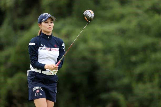 Hina Arakaki of Japan is seen before her tee shot on the 9th hole during the second round of the Miyagi TV Cup Dunlop Ladies Open at Rifu Golf Club...