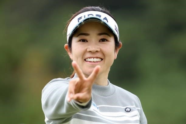 Sumika Nakasone of Japan poses on the 9th green during the second round of the Miyagi TV Cup Dunlop Ladies Open at Rifu Golf Club on September 25,...