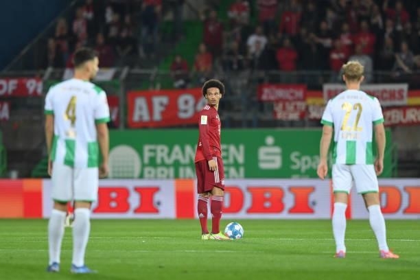 Leroy Sane of FC Bayern Muenchen looks on prior to kick off during the Bundesliga match between SpVgg Greuther Fürth and FC Bayern München at...