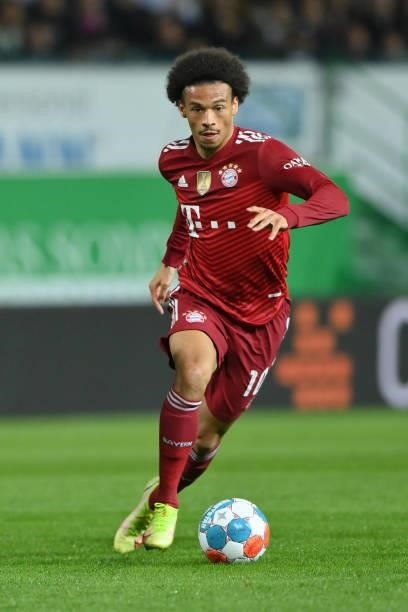Leroy Sane of FC Bayern Muenchen plays the ball during the Bundesliga match between SpVgg Greuther Fürth and FC Bayern München at Sportpark Ronhof...