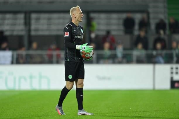 Sascha Burchert of SpVgg Greuther Fuerth holds the ball during the Bundesliga match between SpVgg Greuther Fürth and FC Bayern München at Sportpark...