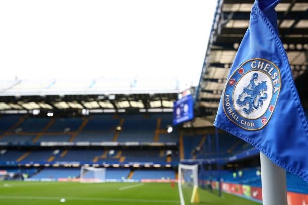Detailed view of the corner flag is seen prior to the Premier League match between Chelsea and Manchester City at Stamford Bridge on September 25,...