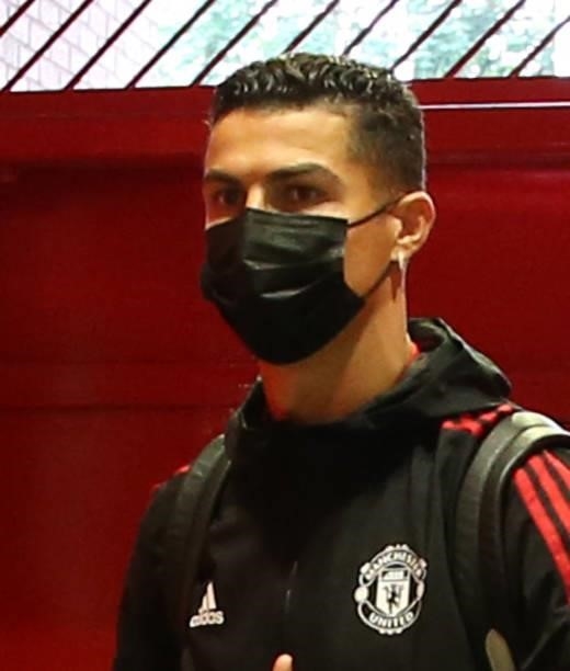 Cristiano Ronaldo of Manchester United arrives ahead of the Premier League match between Manchester United and Aston Villa at Old Trafford on...