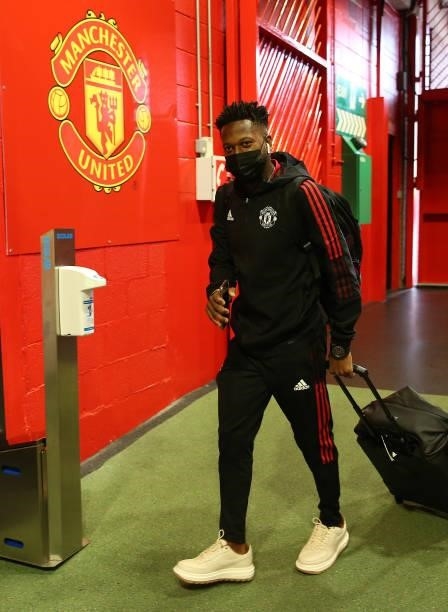 Fred of Manchester United arrives ahead of the Premier League match between Manchester United and Aston Villa at Old Trafford on September 25, 2021...