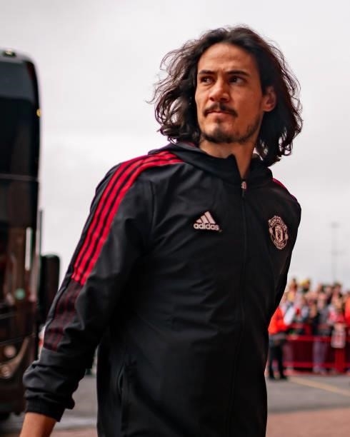 Edinson Cavani of Manchester United arrives ahead of the Premier League match between Manchester United and Aston Villa at Old Trafford on September...