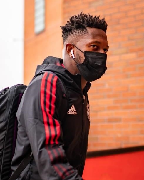 Fred arrives ahead of the Premier League match between Manchester United and Aston Villa at Old Trafford on September 25, 2021 in Manchester, England.