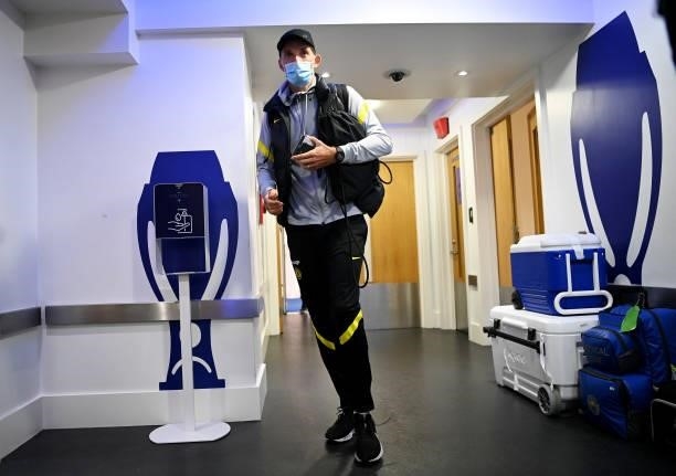 Thomas Tuchel, Manager of Chelsea arrives at the stadium prior to the Premier League match between Chelsea and Manchester City at Stamford Bridge on...