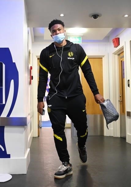 Reece James of Chelsea arrives at the stadium prior to the Premier League match between Chelsea and Manchester City at Stamford Bridge on September...