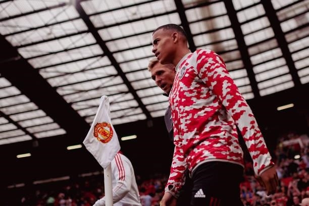 Mason Greenwood of Manchester United warms up ahead of the Premier League match between Manchester United and Aston Villa at Old Trafford on...