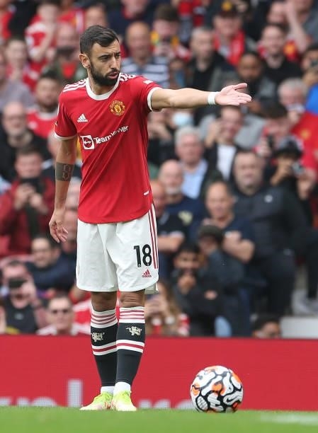 Bruno Fernandes of Manchester United in action during the Premier League match between Manchester United and Aston Villa at Old Trafford on September...