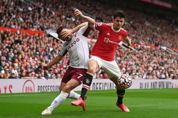 Harry Maguire of Manchester United during the Premier League match between Manchester United and Aston Villa at Old Trafford on September 25, 2021 in...