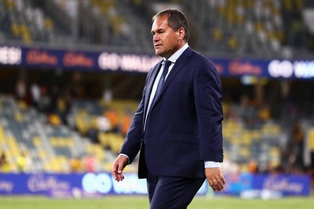 Wallabies head coach Dave Rennie walks onto the field following The Rugby Championship match between the Australian Wallabies and Argentina Pumas at...