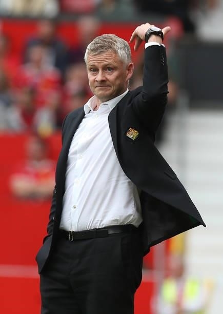 Manager Ole Gunnar Solskjaer of Manchester United watches from the touchline during the Premier League match between Manchester United and Aston...