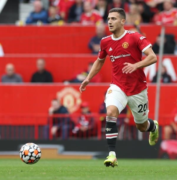 Diogo Dalot of Manchester United in action during the Premier League match between Manchester United and Aston Villa at Old Trafford on September 25,...