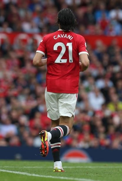 Edinson Cavani of Manchester United in action during the Premier League match between Manchester United and Aston Villa at Old Trafford on September...