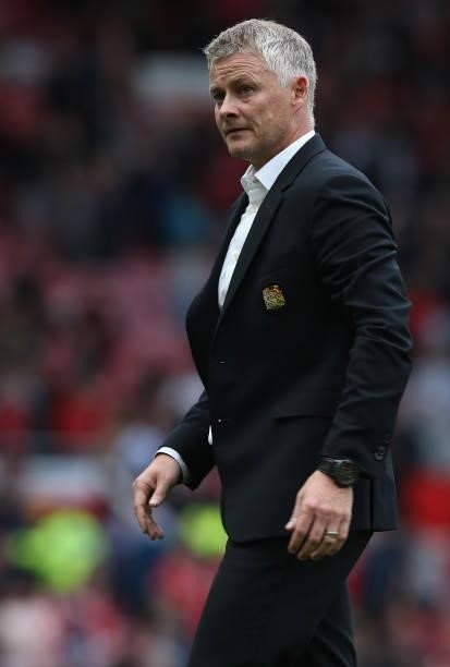 Manager Ole Gunnar Solskjaer of Manchester United walks off after the Premier League match between Manchester United and Aston Villa at Old Trafford...