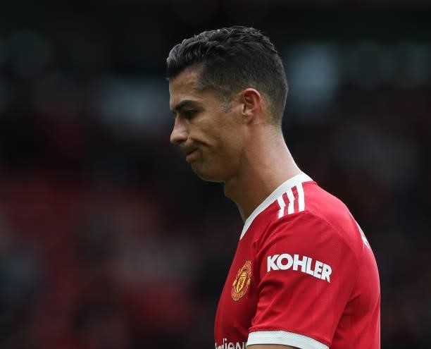 Cristiano Ronaldo of Manchester United walks off after the Premier League match between Manchester United and Aston Villa at Old Trafford on...