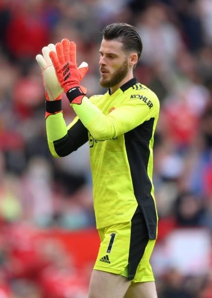 David De Gea of Manchester United looks on during the Premier League match between Manchester United and Aston Villa at Old Trafford on September 25,...