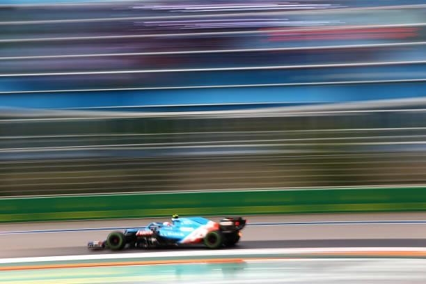 Esteban Ocon of France driving the Alpine A521 Renault during qualifying ahead of the F1 Grand Prix of Russia at Sochi Autodrom on September 25, 2021...