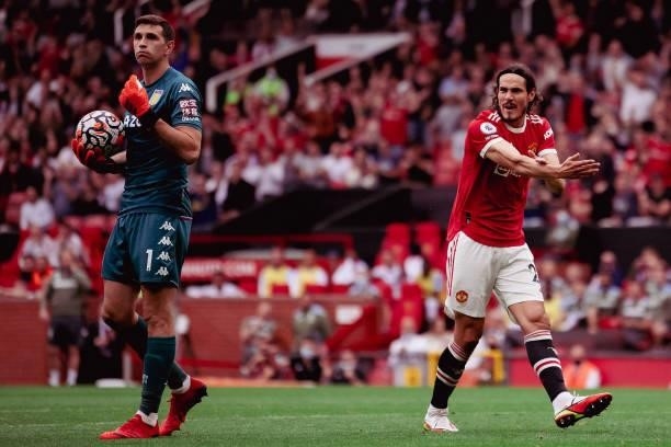 Edinson Cavani of Manchester United in action during the Premier League match between Manchester United and Aston Villa at Old Trafford on September...