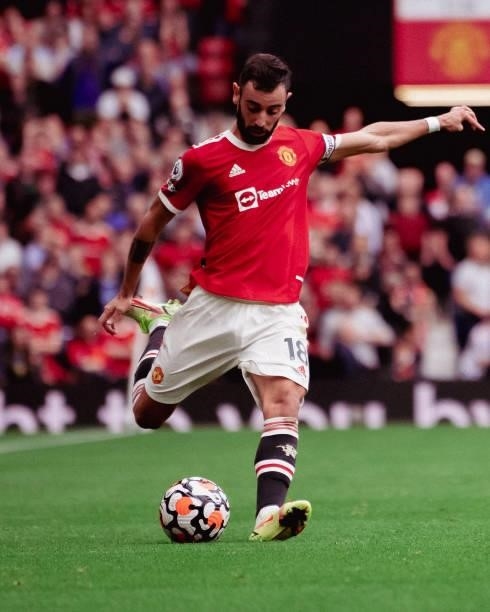 Bruno Fernandes of Manchester United in action during the Premier League match between Manchester United and Aston Villa at Old Trafford on September...