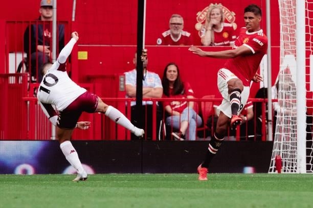Raphael Varane of Manchester United in action during the Premier League match between Manchester United and Aston Villa at Old Trafford on September...