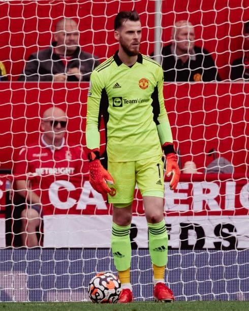 David de Gea of Manchester United in action during the Premier League match between Manchester United and Aston Villa at Old Trafford on September...