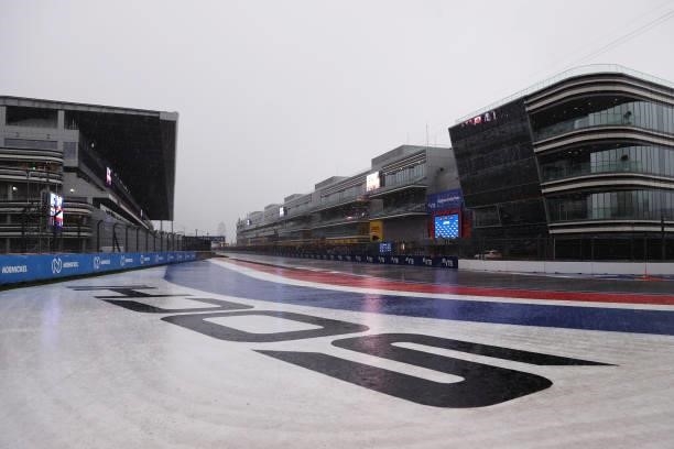 Heavy rain falls on track before final practice ahead of the F1 Grand Prix of Russia at Sochi Autodrom on September 25, 2021 in Sochi, Russia.