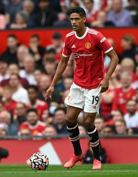 Raphaël Varane of Manchester United during the Premier League match between Manchester United and Aston Villa at Old Trafford on September 25, 2021...
