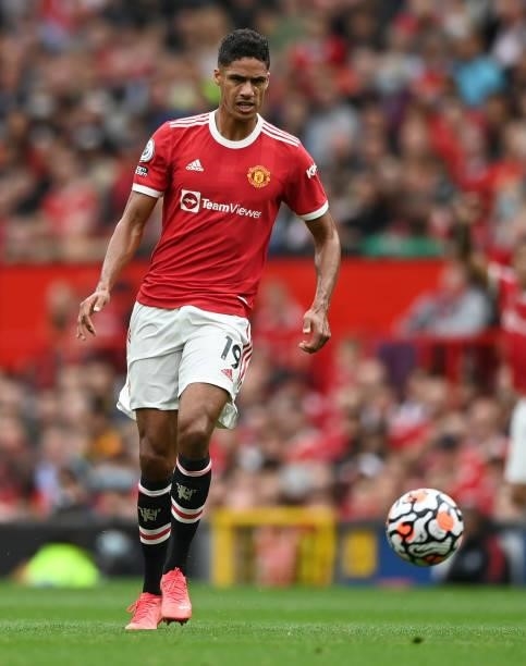 Raphaël Varane of Manchester United during the Premier League match between Manchester United and Aston Villa at Old Trafford on September 25, 2021...