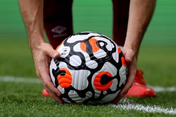 General view of the Nike match ball during the Premier League match between Leeds United and West Ham United at Elland Road on September 25, 2021 in...