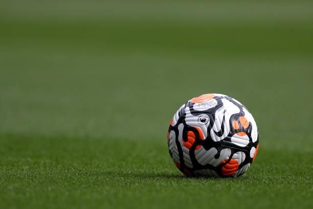 General view of the Nike match ball during the Premier League match between Leeds United and West Ham United at Elland Road on September 25, 2021 in...
