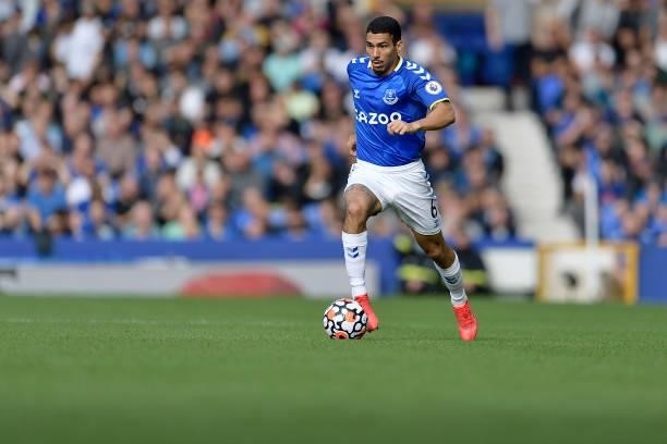 Allan of Everton during the Premier League match between Everton and Norwich City at Goodison Park on September 25, 2021 in Liverpool, England..