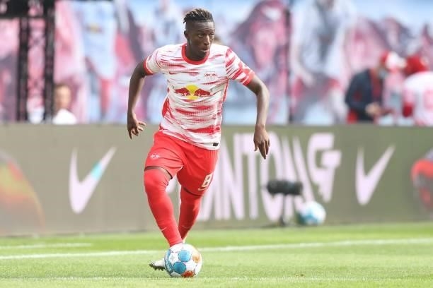 Amadou Haidara of Leipzig during the Bundesliga match between RB Leipzig and Hertha BSC at Red Bull Arena on September 25, 2021 in Leipzig, Germany.