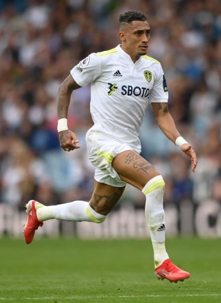 Leeds United player Raphinha in action during the Premier League match between Leeds United and West Ham United at Elland Road on September 25, 2021...