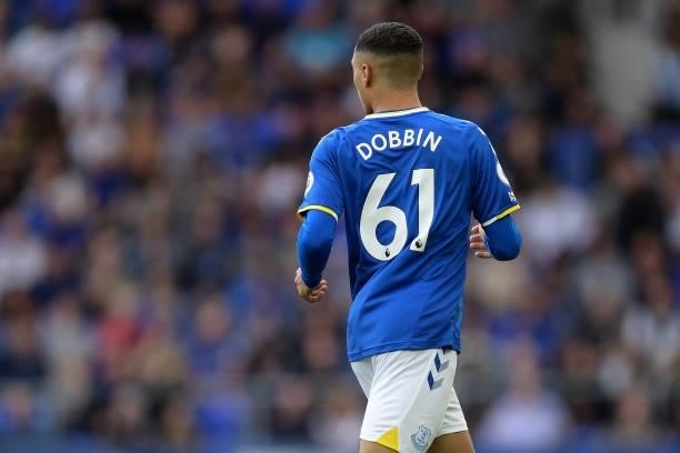 Lewis Dobbin of Everton during the Premier League match between Everton and Norwich City at Goodison Park on September 25, 2021 in Liverpool,...