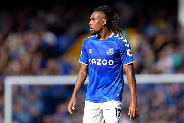 Alex Iwobi of Everton during the Premier League match between Everton and Norwich City at Goodison Park on September 25, 2021 in Liverpool, England..