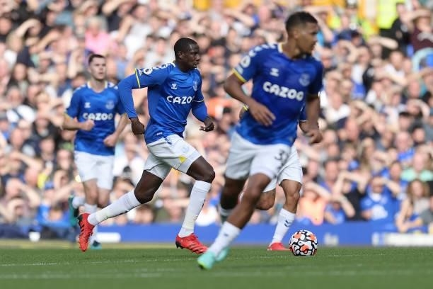 Abdoulaye Doucoure of Everton during the Premier League match between Everton and Norwich City at Goodison Park on September 25, 2021 in Liverpool,...