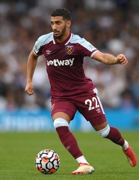 West Ham player Said Benrahma in action during the Premier League match between Leeds United and West Ham United at Elland Road on September 25, 2021...
