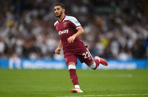 West Ham player Said Benrahma in action during the Premier League match between Leeds United and West Ham United at Elland Road on September 25, 2021...