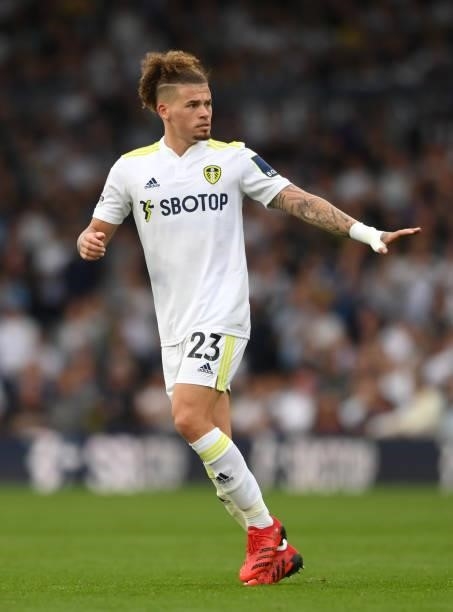 Leeds player Kalvin Phillips in action during the Premier League match between Leeds United and West Ham United at Elland Road on September 25, 2021...