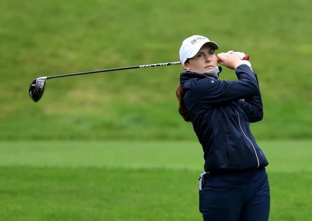 Tara Mactaggart of Scotland plays her tee shot on the seventh hole during the Rose Ladies Series Final at Bearwood Lakes Golf Club on September 25,...