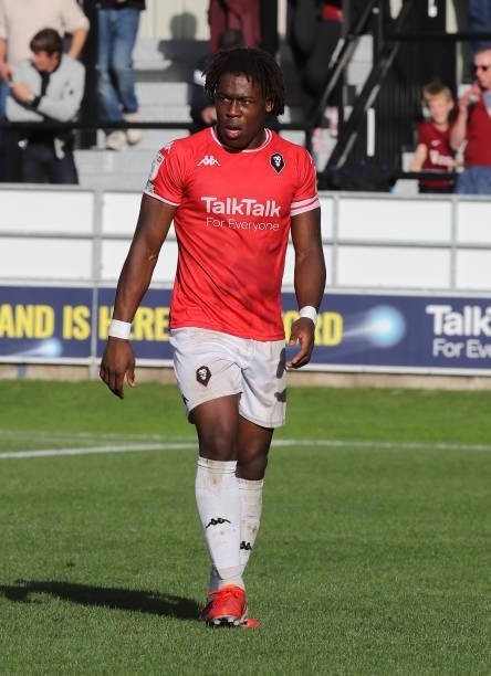 Brandon Thomas-Asante of Salford City in action during the Sky Bet League Two match between Salford City and Northampton Town at Peninsula Stadium on...