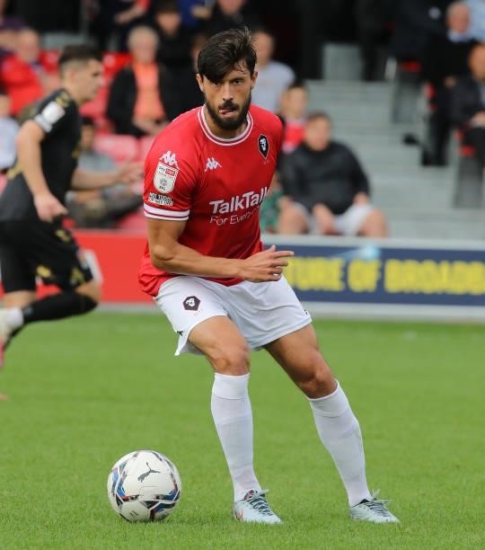 Jason Lowe of Salford City in action during the Sky Bet League Two match between Salford City and Northampton Town at Peninsula Stadium on September...