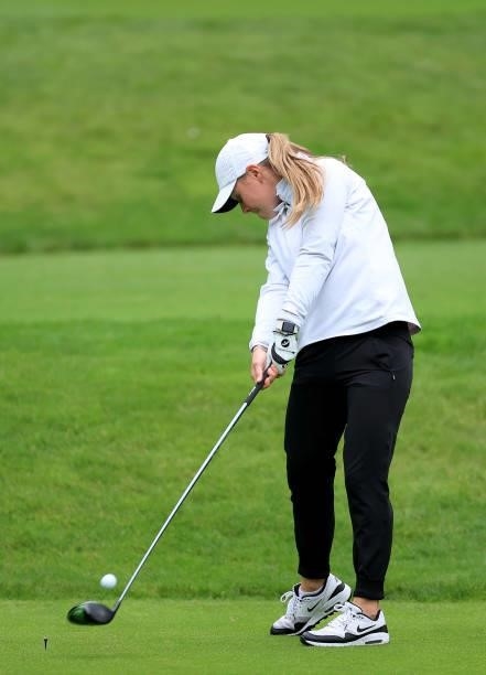 Lauren Horsford of England plays her tee shot on the seventh hole during the Rose Ladies Series Final at Bearwood Lakes Golf Club on September 25,...