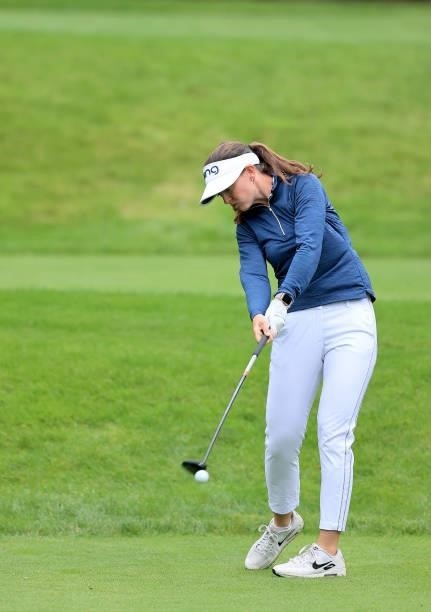 Cara Gainer of England plays her tee shot on the seventh hole during the Rose Ladies Series Final at Bearwood Lakes Golf Club on September 25, 2021...