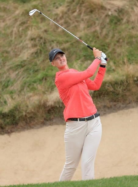 Gabriella Cowley of England plays her second shot on the first hole during the Rose Ladies Series Final at Bearwood Lakes Golf Club on September 25,...