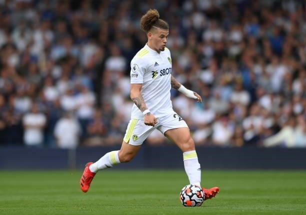 Leeds player Kalvin Phillips in action during the Premier League match between Leeds United and West Ham United at Elland Road on September 25, 2021...