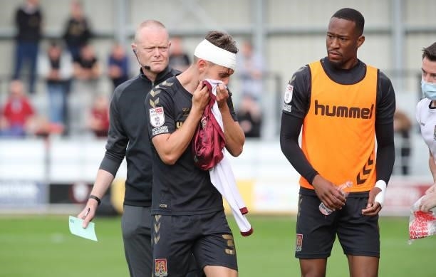 Danny Rose of Northampton Town prepares to enter the pitch after treatment during the Sky Bet League Two match between Salford City and Northampton...