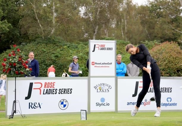 Rachel Drummond of England plays her tee shot on the first hole during the Rose Ladies Series Final at Bearwood Lakes Golf Club on September 25, 2021...